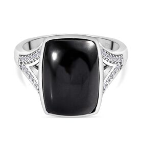 Schwarzer Turmalin und weißer Zirkon Ring, 925 Silber platiniert, ca. 7.28 ct