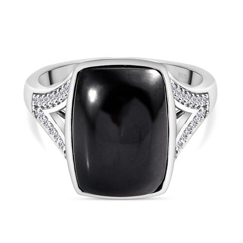 Schwarzer Turmalin und weißer Zirkon Ring, 925 Silber platiniert, ca. 7.28 ct image number 0