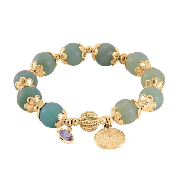 Mehrfarbiger Amazonit, Wei&szlig;er Kristall Armband Flexibles Legierung vergoldet image number 3