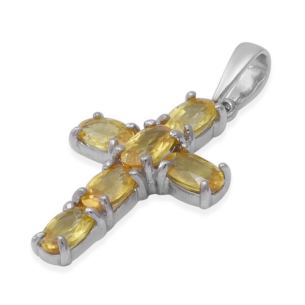 Gelber Saphir Kreuz Anh&auml;nger 925 Silber platiniert 1.58 ct image number 2