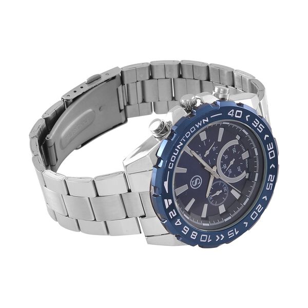 STRADA - Japanisches Uhrwerk mit rotierbarem Skalenring und Edelstahl, bicolor, Blau und Silber image number 5