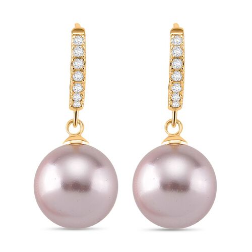 Lila Muschelkernperle, Weißer Zirkonia Ohrringe Messing Standard 20.50 ct image number 0