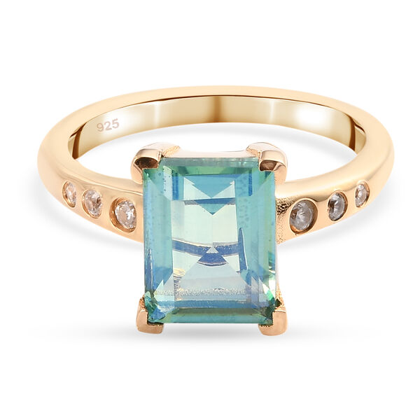 Pfau Triplett Quarz und Zirkon Ring 925 Silber vergoldet  ca. 2,80 ct