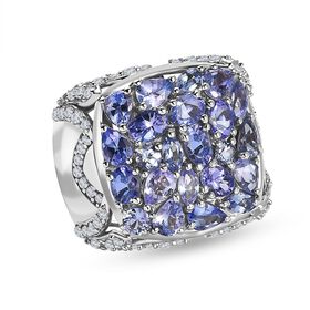 Tansanit und Zirkon Cocktail Ring - 4,06 ct.
