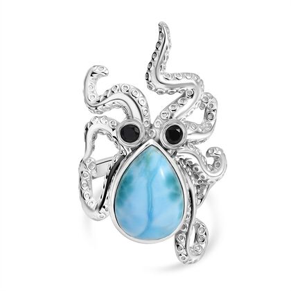 GP Trionfo Kollektion - Larimar, Schwarzer Spinell Ring 925 Silber rhodiniert (Gr&ouml;&szlig;e 17.00) ca. 6,65 ct