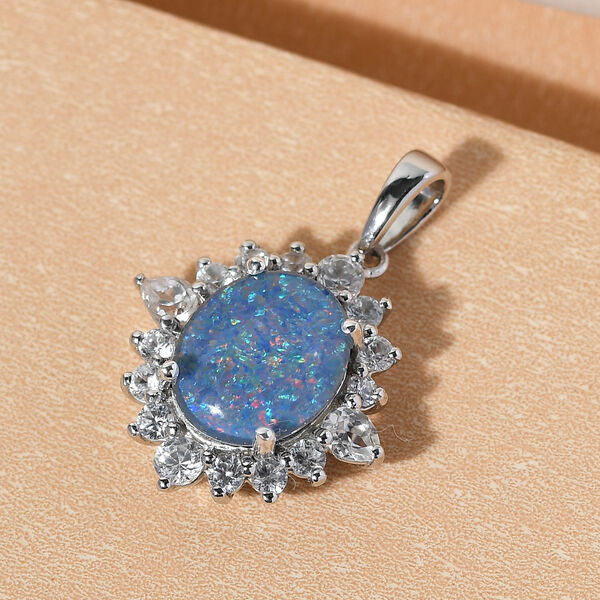 Boulder Opal Triplett und Zirkon-Halo-Anh&auml;nger in Silber image number 3