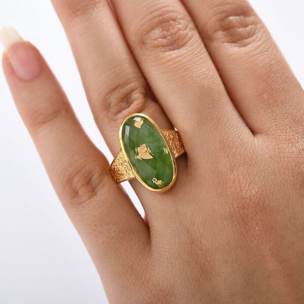 SHOPLC EXKLUSIV D'Joy Grün Blattgold-Quarz Ring 925 Silber 750 Gelbgold Vermeil (Größe 21.00) ca. 11.14 ct image number 3