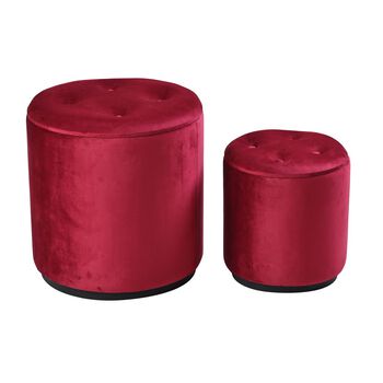 2er Set - Samt-Holz-Akzenthocker, mit Knopfpolsterung, 45x45x47cm & 32x36cm, burgund