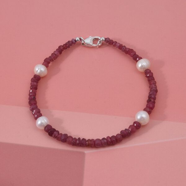 Afrikanisches Rubin und S&uuml;&szlig;wasser Perle 20cm Armband image number 1