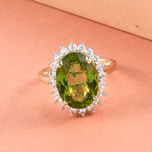 AAA nat&uuml;rlicher Peridot und Zirkon-Ring, 375 Gelbgold  ca. 7,92 ct image number 2