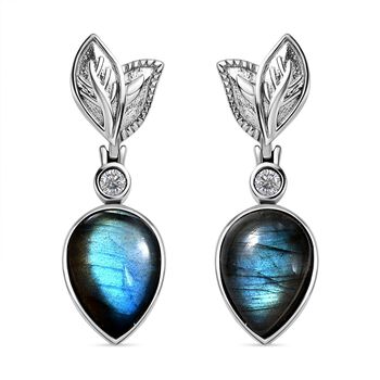 Labradorit, Wei&szlig;er Topas Ohrringe  Edelstahl ca. 12.36 ct