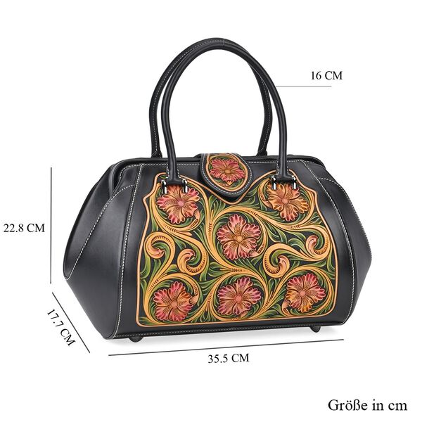 Grand Pelle  - Echtleder Handtasche, 35,5x23x18 cm, schwarz image number 6