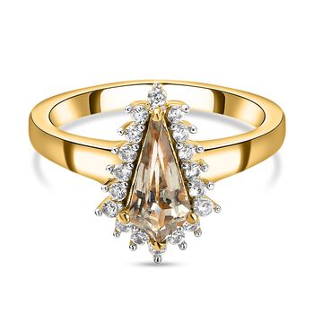 AAA Turkizit und wei&szlig;er Zirkon-Ring, 925 Silber Gelbgold Vermeil  ca. 1,18 ct