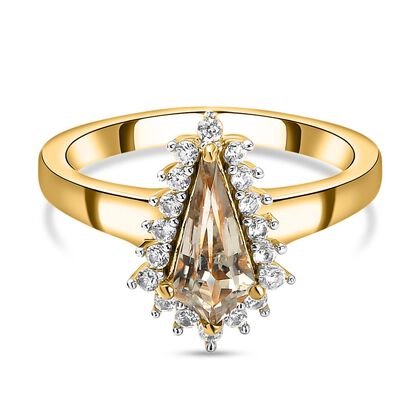 AAA Turkizit und wei&szlig;er Zirkon-Ring, 925 Silber Gelbgold Vermeil (Gr&ouml;&szlig;e 20.00) ca. 1.18 ct