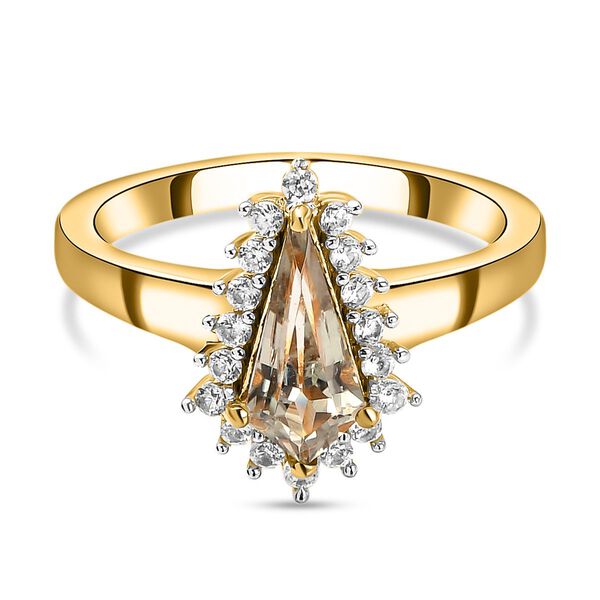 AAA Turkizit und wei&szlig;er Zirkon-Ring, 925 Silber Gelbgold Vermeil  ca. 1,18 ct