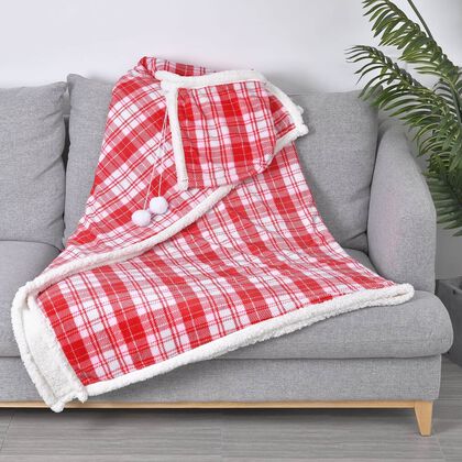 HOMESMART Karierte Hoodie-Decke, Oversize mit Sherpa Futter, 150x200cm, Rot