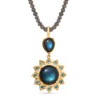 AAA Labradorit Schmuckset 925 Silber 750 Gelbgold Vermeil ca. 35.00 ct