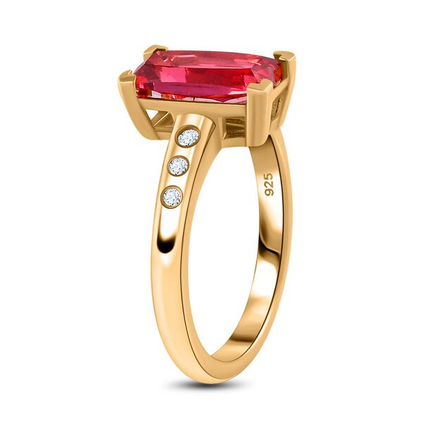 Lab Created Padparadscha-Saphir, Weißer Zirkon Ring 925 Silber Gelbgold Vermeil (Größe 20.00) ca. 2.44 ct image number 5
