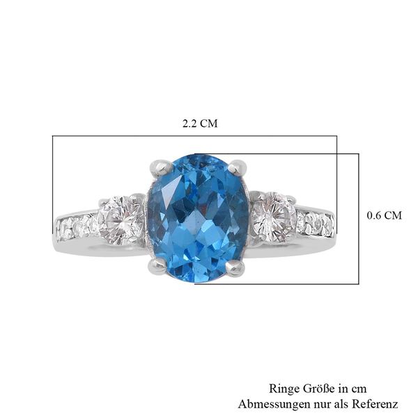 Schweizer Blautopas und weißer Zirkon-Ring, 925 Silber platiniert  ca. 3,06 ct image number 5