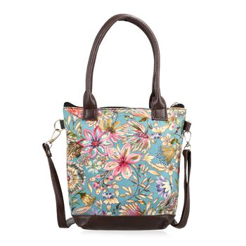 Crossbody Tasche aus Baumwolle, Blockdruck, 25,4x23cm, Hellblau