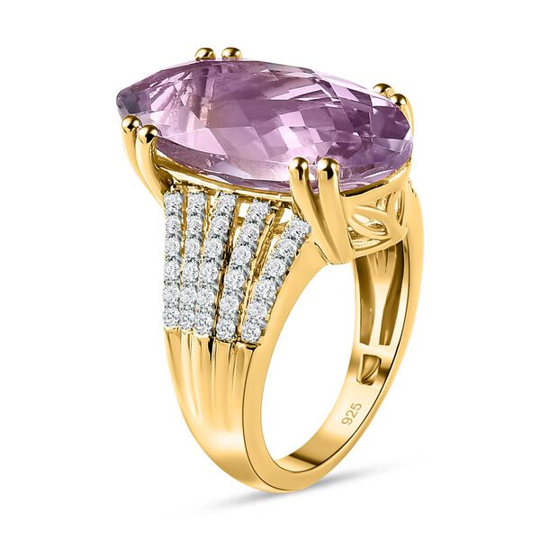 Rose De France Amethyst, weißer Zirkon Ring, 925 Silber Gelbgold Vermeil (Größe 18.00) ca. 8.69 ct image number 5