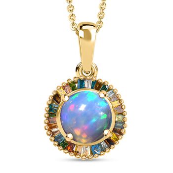 Nat&uuml;rlicher, &auml;thiopischer Welo Opal und mehrfarbiger Diamant-Anh&auml;nger mit Kette - 1,68 ct.