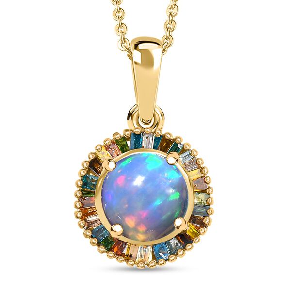 Nat&uuml;rlicher, &auml;thiopischer Welo Opal und mehrfarbiger Diamant-Anh&auml;nger mit Kette - 1,68 ct.