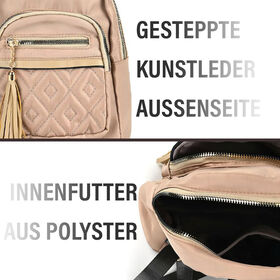Moderner Kunstleder Rucksack in Steppoptik mit RFID-Schutz, Beige