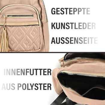 Moderner Kunstleder Rucksack in Steppoptik mit RFID-Schutz, Beige