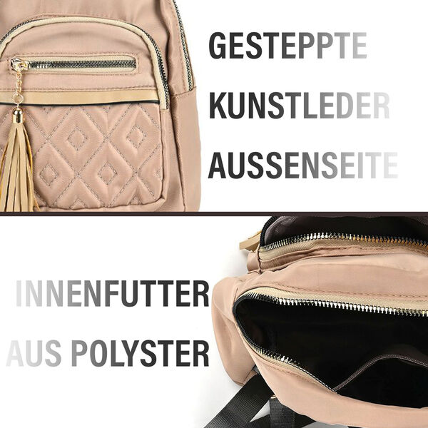 Moderner Kunstleder Rucksack in Steppoptik mit RFID-Schutz, Beige image number 2