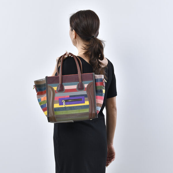 CHAOS BY ELSIE - Schultertasche aus 100% echtem Leder mit RFID Schutz und abnehmbarem Riemen, Gr&ouml;&szlig;e 28x18x30 cm, Braun image number 3