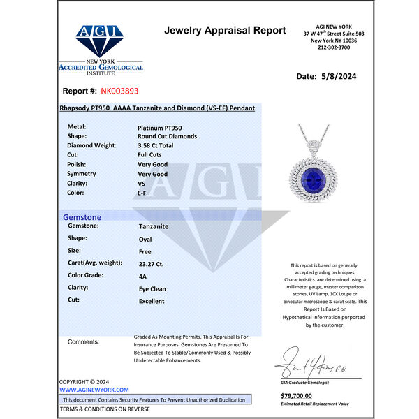 Chairman's Vault Collection - zertifiziert und geprüft RHAPSODY AAAA Tansanit und VS-EF Diamant 45cm Anhänger-Halskette in 950 Platin - 26,84 ct. image number 7