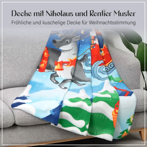Weihnachtliche Fleecedecke mit Nikolaus und Rentier Muster image number 6