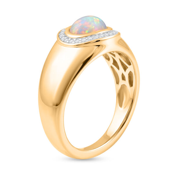 Nat&uuml;rlicher &Auml;thiopischer Opal und Zirkon Ring 925 Silber Gelbgold Vergoldet image number 5