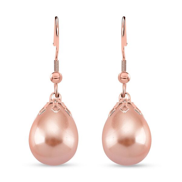 3er Set - Pfirsich Muschelperle Anh&auml;nger mit Kette und Ohrringe, Messing und Edelstahl image number 6