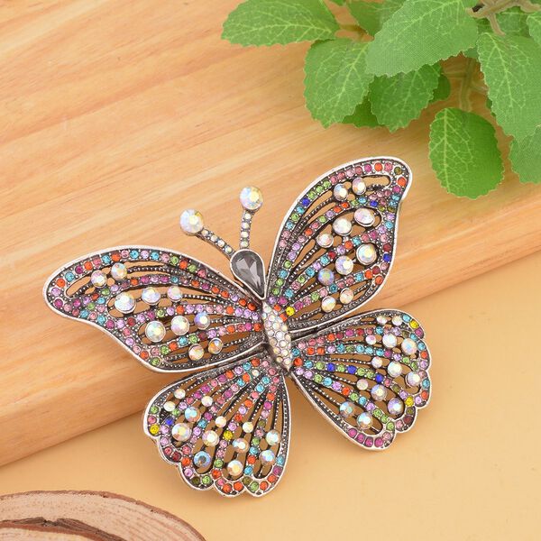 Mehrfarbige Kristall-Schmetterlings-Brosche image number 1