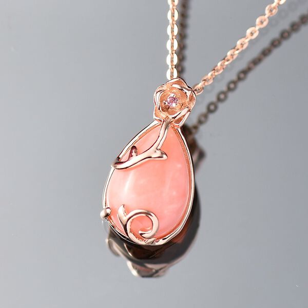 Herzklang - D joy AA Vinicunca-Peruanischer Opal, Lotus Granat Anhänger mit Kette 925 Silber 750 rosévergoldet ca. 2.30 ct image number 2