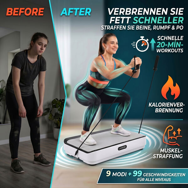 LIVMORE Vibrationsplatte Trainingsger&auml;t mit Fernbedienung, LED Display, Wei&szlig; image number 2