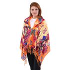 LA MAREY Damen Merino Wollschal mit Quasten, Schmetterling und Blumenmuster, Größe  67x176+9 cm, Mehrfarbig