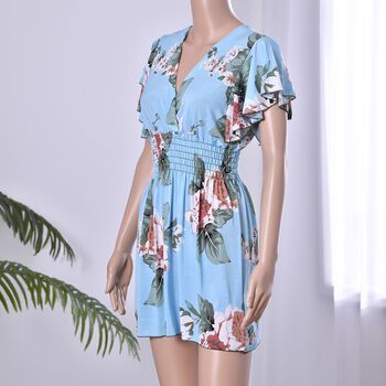 Top mit gesmokter Taille und Flatter&auml;rmeln, Himmelblau