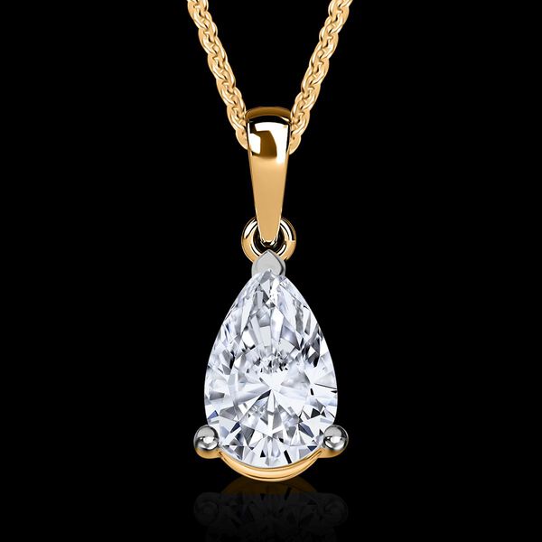 LUXURIANT SGL zertifizierter SI-GH Labor Tropfen-Diamant Anhänger mit 50cm Kette,  925 Silber 750 Gelbgold Vermeil - 1 ct. image number 2