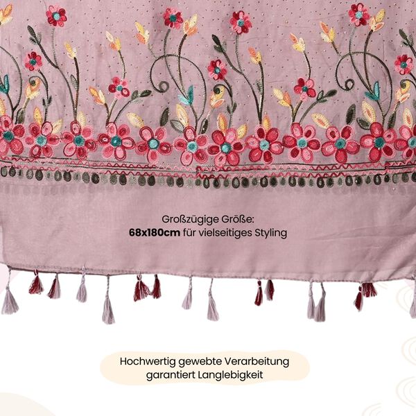 Leichter Sommer-Schal mit Diamantstickerei und Fransen, 68x180 cm, Lila image number 4
