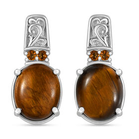 Tigerauge, Citrin Ohrringe Edelstahl ca. 8.06 ct
