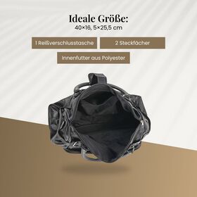 Patchwork Crossbody Tasche aus Schafleder mit mehreren Reißverschlussfächern, 40×16,5×25,5 cm, Schwarz