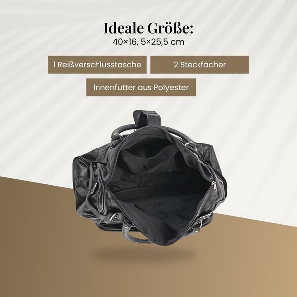 Patchwork Crossbody Tasche aus Schafleder mit mehreren Rei&szlig;verschlussf&auml;chern, 40&times;16,5&times;25,5 cm, Schwarz image number 3