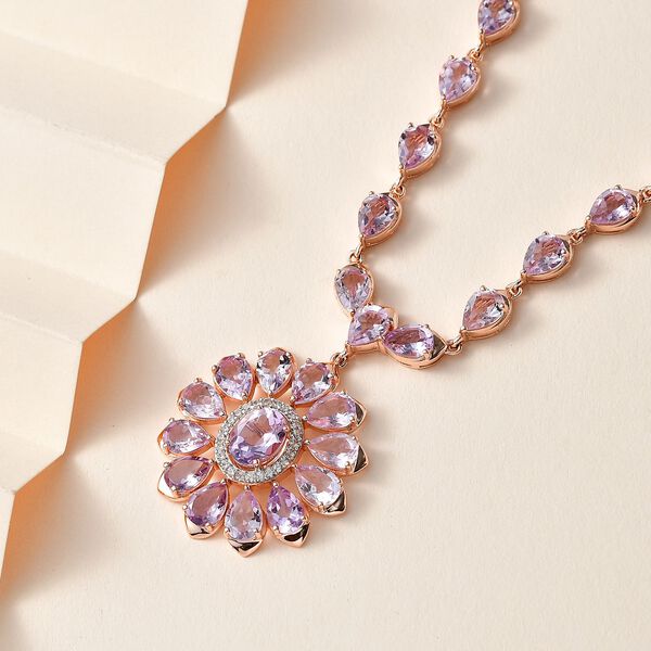 AA Rose De France Amethyst und Zirkon Halskette, 45 cm - 25,54 ct. image number 2