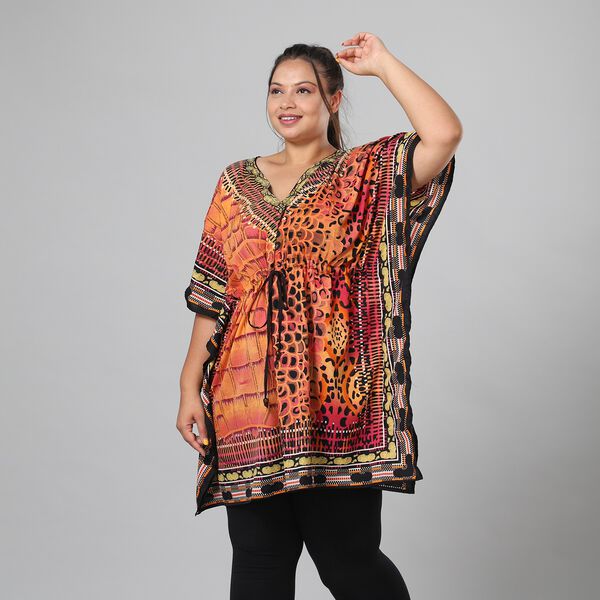 V-Ausschnitt bedruckter Kaftan, Einheitsgr&ouml;&szlig;e Orange image number 4