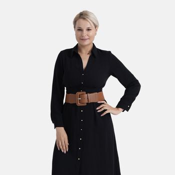 Stretch-Tailleng&uuml;rtel mit quadratischer Schnalle, 45x6cm, Karamell