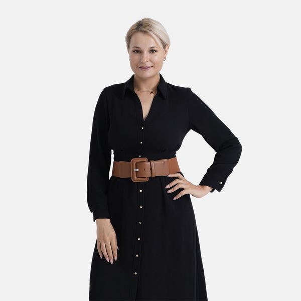 Stretch-Tailleng&uuml;rtel mit quadratischer Schnalle, 45x6cm, Karamell