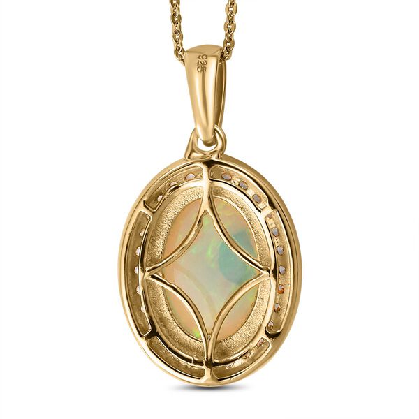 AA nat&uuml;rlicher, &auml;thiopischer Welo Opal und Zirkon-Halo-Anh&auml;nger mit Kette in Silber image number 7